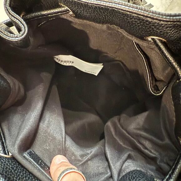 Forever 21 Black Faux Leather Drawstring Backpack Purse Tassel Adjustable Straps - Picture 5 of 9